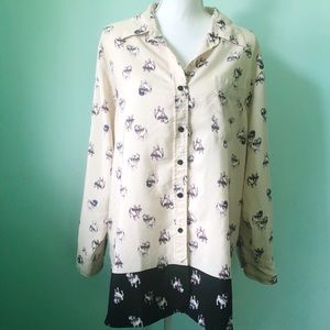 Ellen Tracy Two-Tone French Bulldog Button Down XL